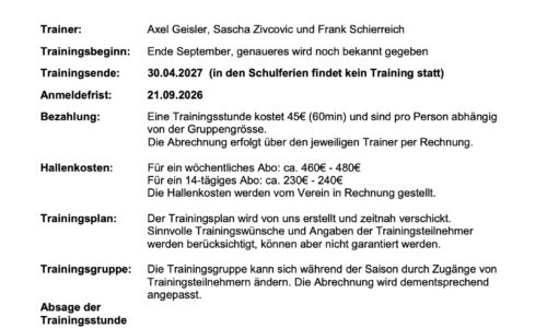 Anmeldung zum Wintertraining ❄️ in Schlechtbach 🎾